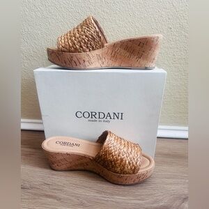 Cordani Deanna Brown Woven and Cork Wedge Sandals
